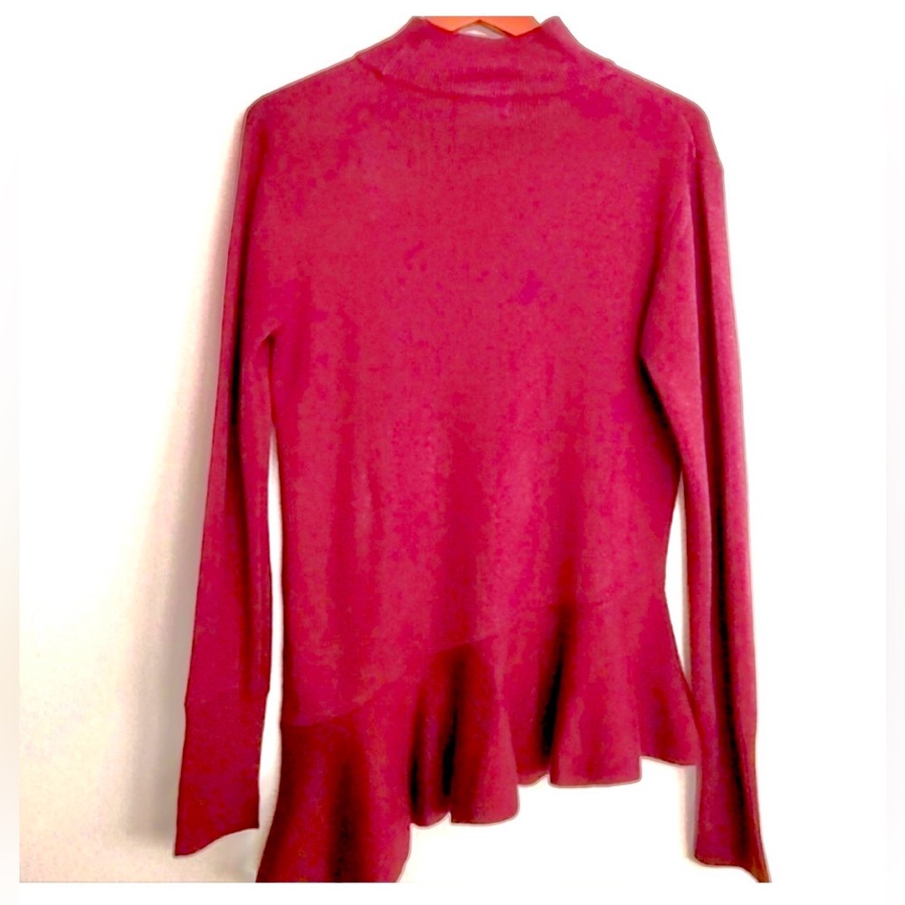 Neiman Marcus Raspberry Asymmetric High Neck Long Sleeve Ruffle Hem Sweater Sz M